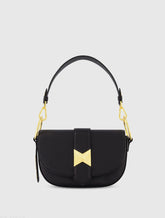 Black Grain Leather Saddle Bag With Gold Hardware - FINAL SALE