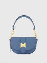 Blue Grain Leather Saddle Bag With Gold Hardware - FINAL SALE