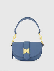 Blue Grain Leather Saddle Bag With Gold Hardware - FINAL SALE