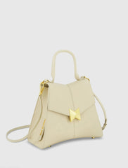 White Medium Angular Leather Handbag With Gold Hardware