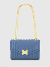 Blue Quilted Napa Leather Handbag With Gold Chain