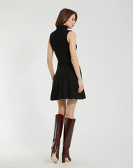 Black Cable Knit Turtle Neck Sleeveless Mini Sweater Knit Dress