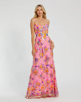 Pink Floral Sequin Lace Gown with Sweetheart Neckline