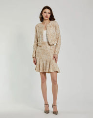 Beige Long Sleeve Cropped Boucle Jacket
