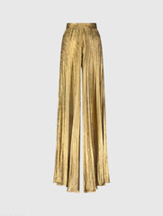 Gold Metallic Lamé Pleated Wide Leg Pant