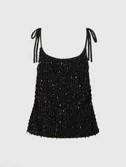 Black Crystal Embellished Soft Tie Cami Top - FINAL SALE