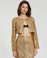 Gold Beaded Sequin Georgette Long Sleeve Cardigan