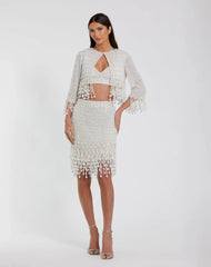White Pearl Beaded Mini Skirt