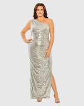 Sequin One Shoulder Side Cutout Gown