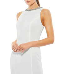 White Embellished Neck Trumpet Gown