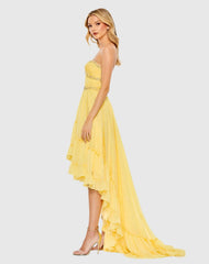 Yellow Beaded Ruffle High Low Gown