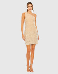 Beige One Shoulder Crystal Drop Dress - FINAL SALE