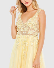 Yellow Embellished Illusion Bustier A Line Gown