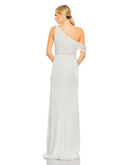 White Embellished Drop Shoulder Column Gown
