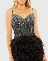 Black Sleeveless Sequin Dress w/ Feather Skirt - FINAL SALE