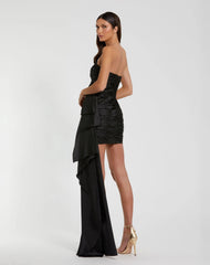 Black Strapless Ruched Mini Dress