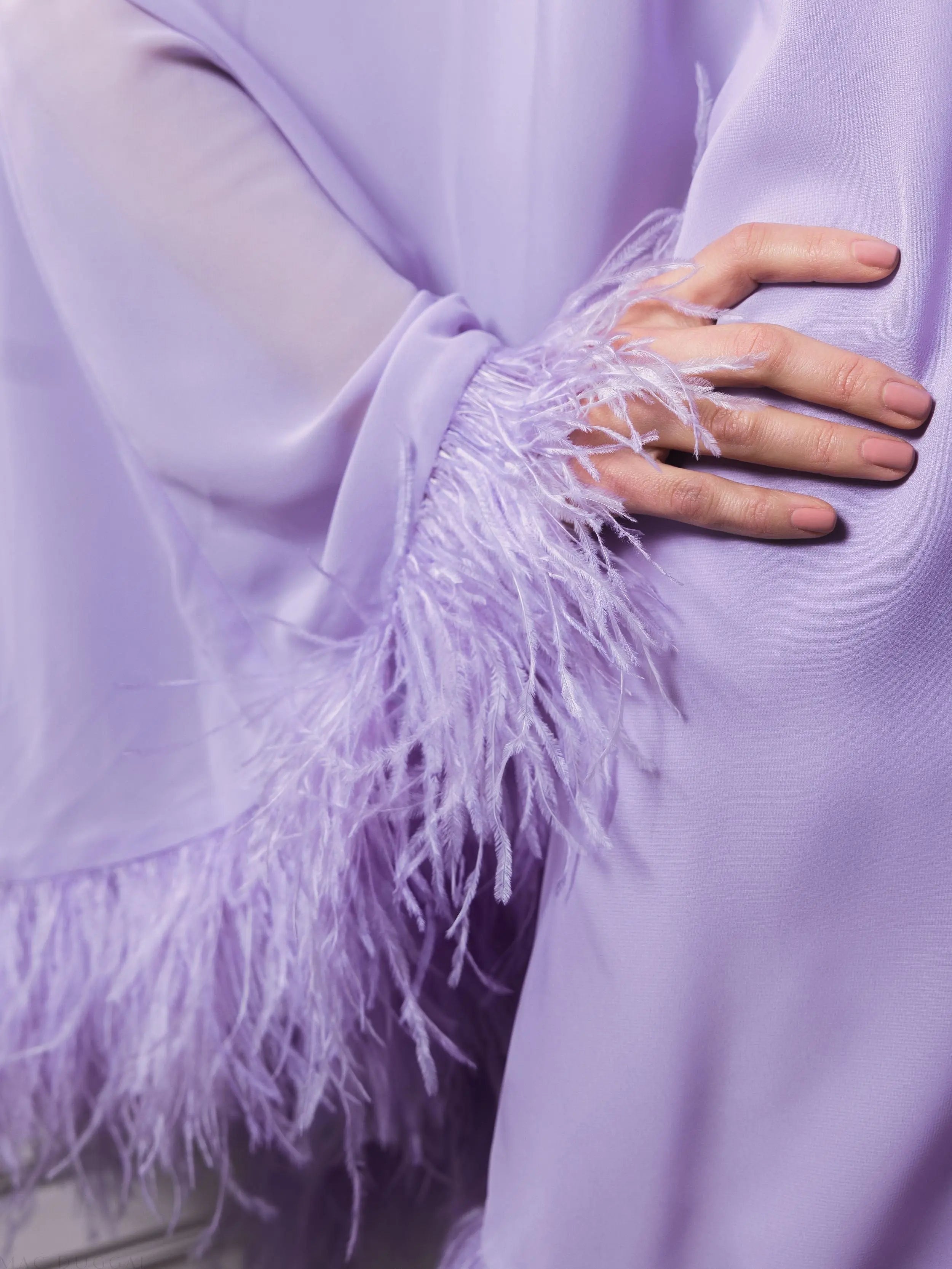 Purple One Shoulder Trapeze Dress with Feather Trim