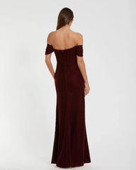 Red Off-the-Shoulder Velvet Bustier Gown
