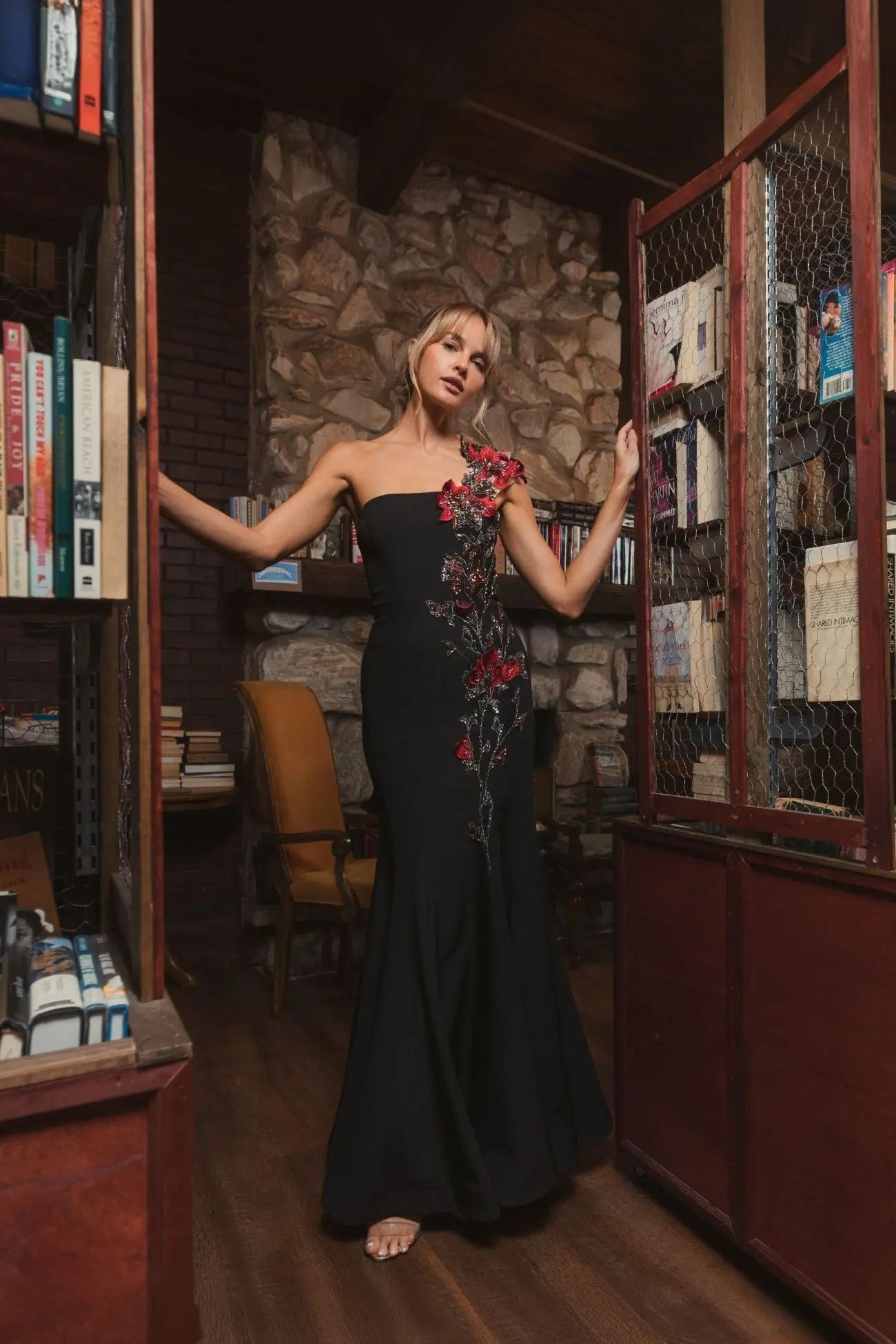 Black Off The Shoulder Embroidered Mermaid Gown