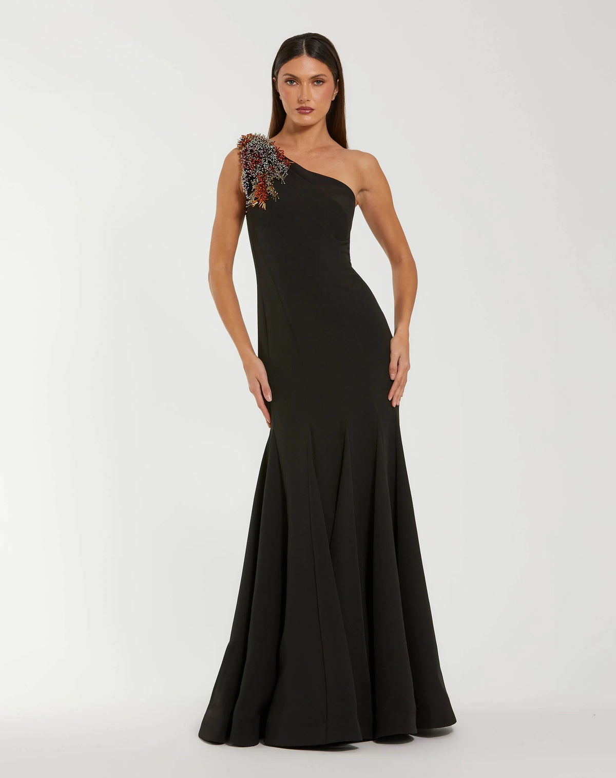 Black One-Shoulder Mermaid Gown with Beaded Shoulder