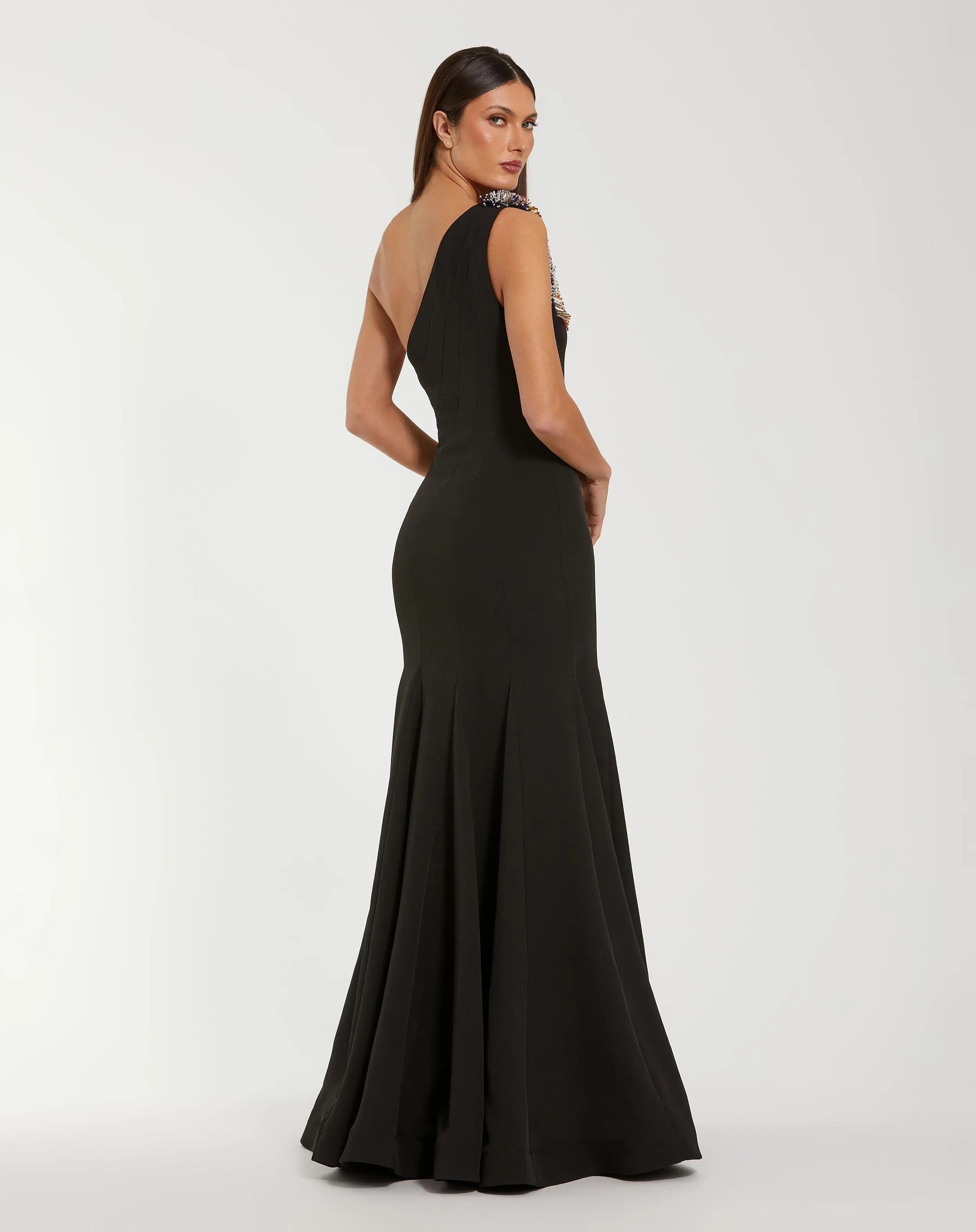 Black One-Shoulder Mermaid Gown with Beaded Shoulder