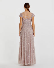 Pink Embellished Lace Illusion Neck A-Line Gown