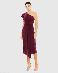 Red One Shoulder Midi Length Jersey Dress