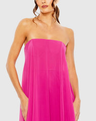 Pink Strapless Flare Feather Hem Gown
