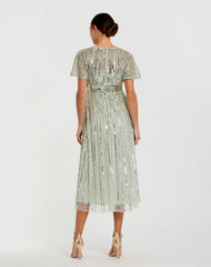 Green Embellished Short Sleeve Empire Waist Dress