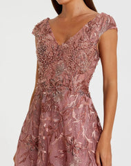 Pink Embroidered Illusion Cap Sleeve A Line Gown
