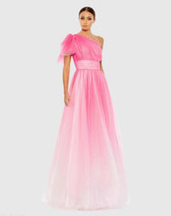 Pink Glitter Ombre Ruffled One Shoulder Ballgown - FINAL SALE