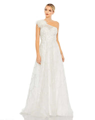 White Embellished One Shoulder A Line Gown