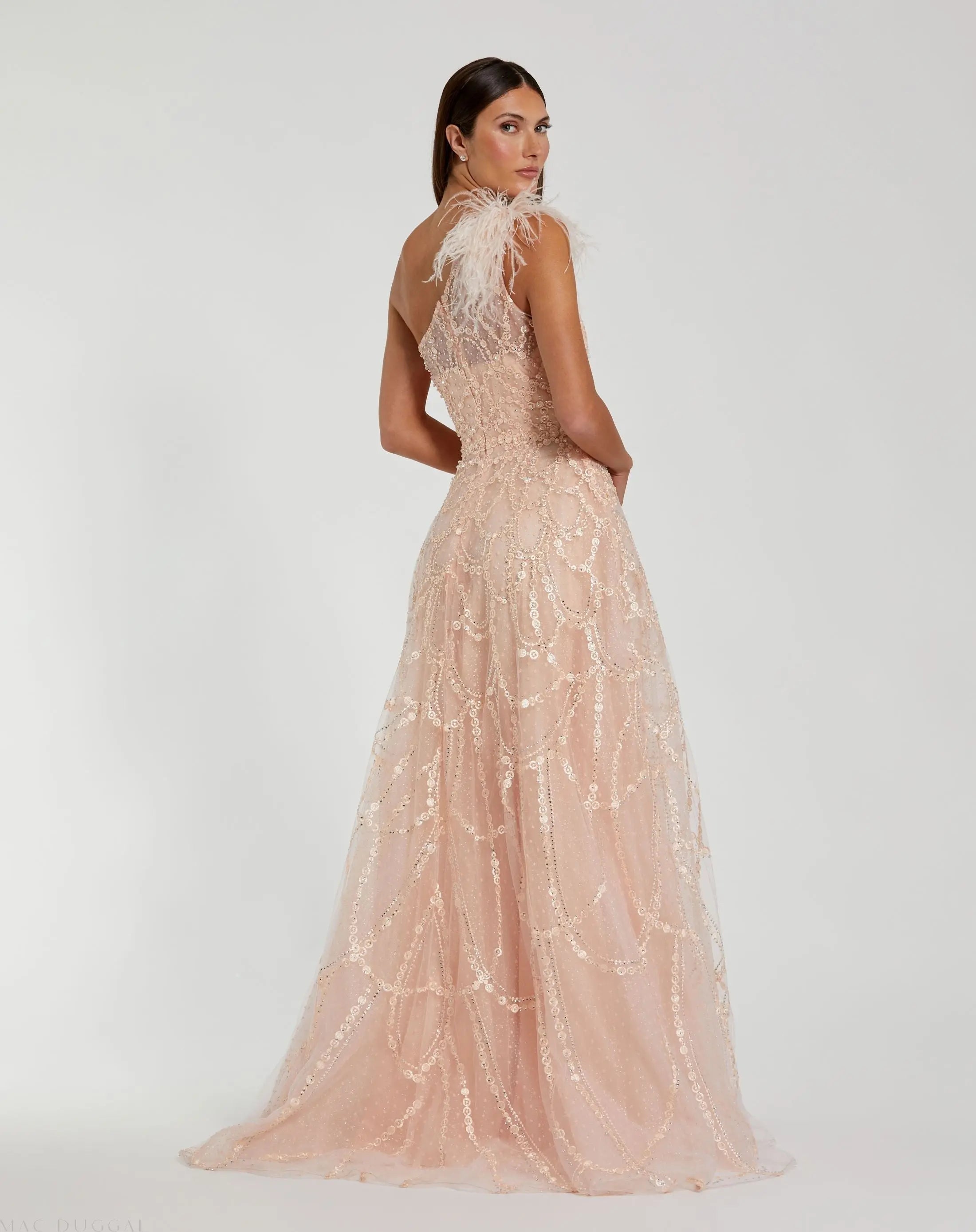 Pink Embellished One Shoulder A Line Gown