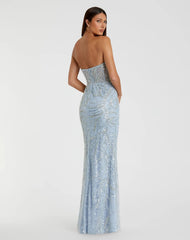 Blue Strapless Embellished Trumpet Gown