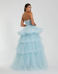 Blue Strapless Tulle Gown with Feather Detail  - FINAL SALE