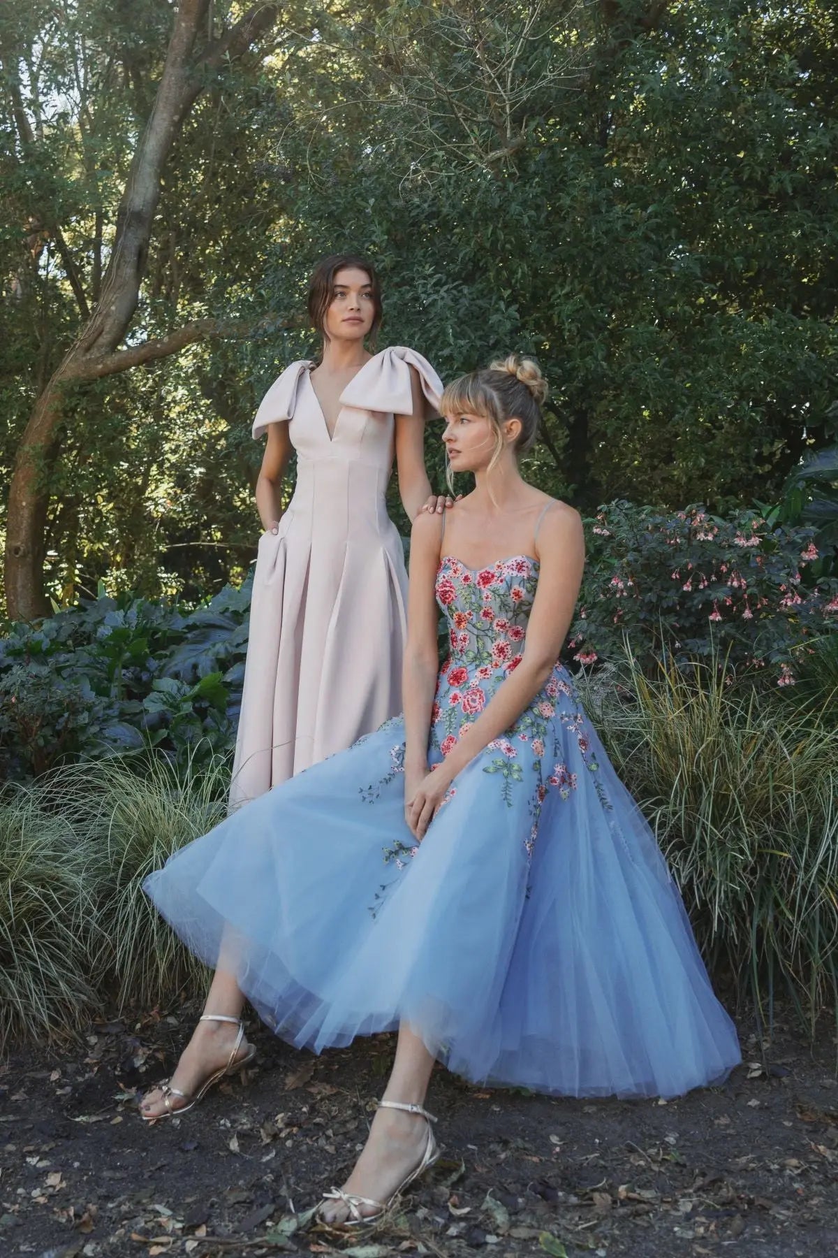 Pink Crepe A Line Midi Dress With Bow Straps