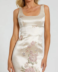 Slim Strap Scoop Neck Bustier Brocade Midi Dress