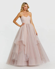 Strapless Bustier Twist Top Ruffle Ballgown