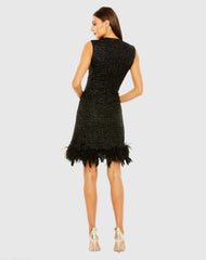 Black Shift Dress with Feather Trim