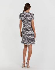 Black Multicolor Cap Sleeve Floral Button Detail Shift Dress