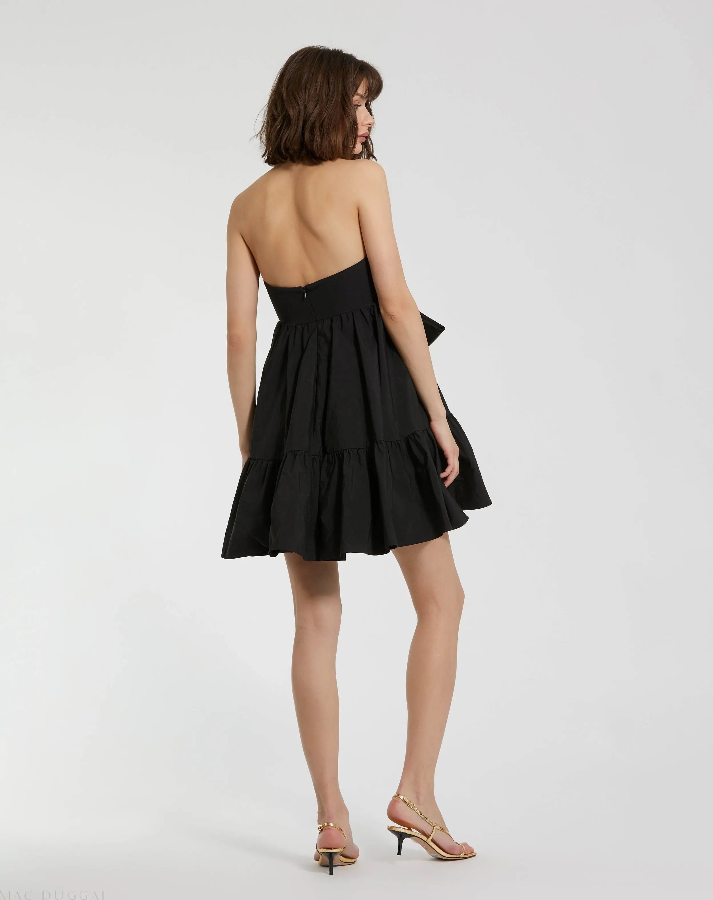 Black Faille Strapless Twist Bow Mini Dress