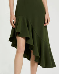 Green Crepe 3/4 Sleeve Asymmetrical Hem Dress - FINAL SALE
