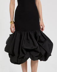 Black Crepe Strapless Midi Dress With Bubble Hem