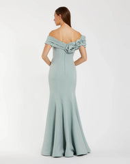 Blue Off The Shoulder Crepe Mermaid Gown