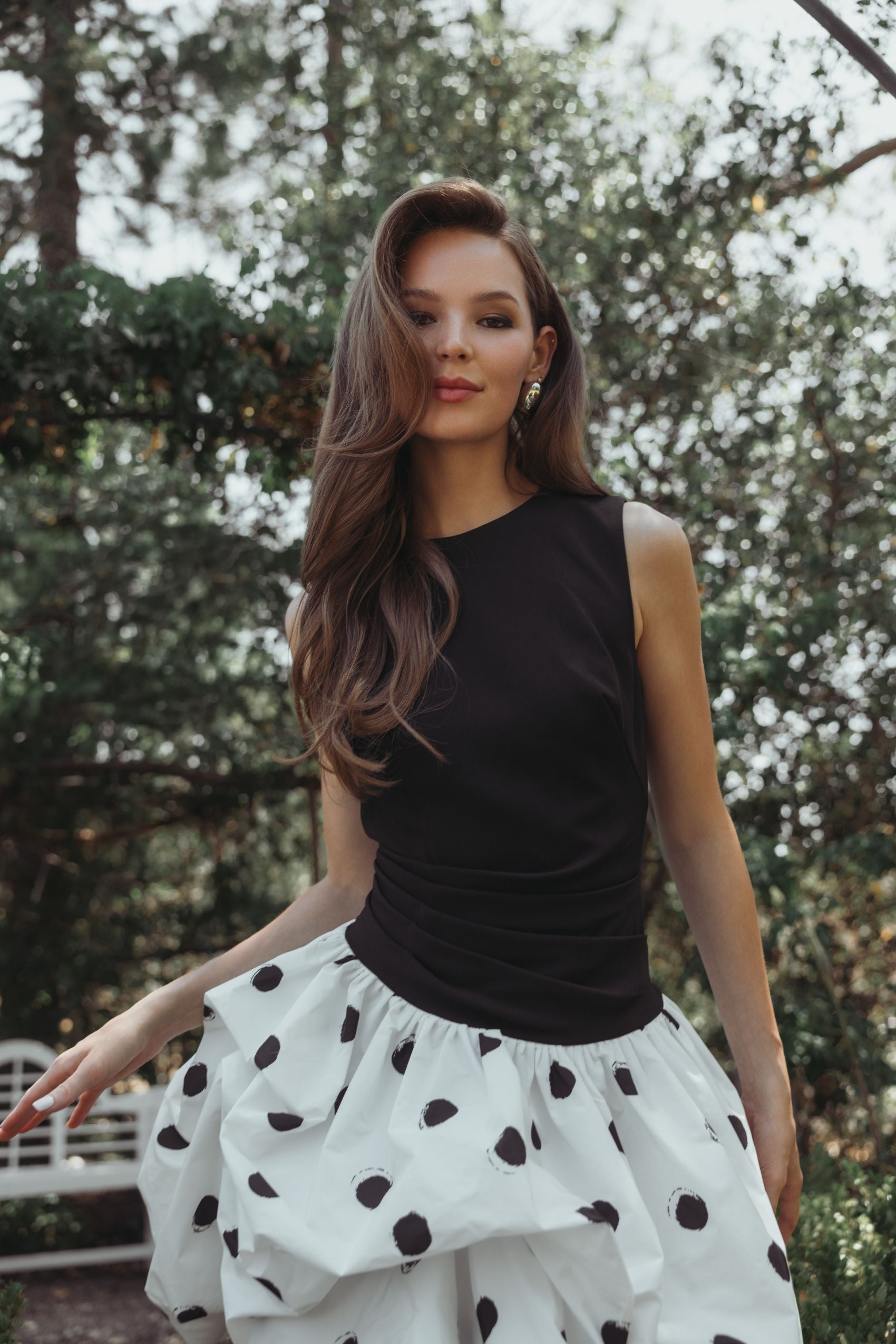 Black and White Polka Dot Bubble Skirt Mini Dress