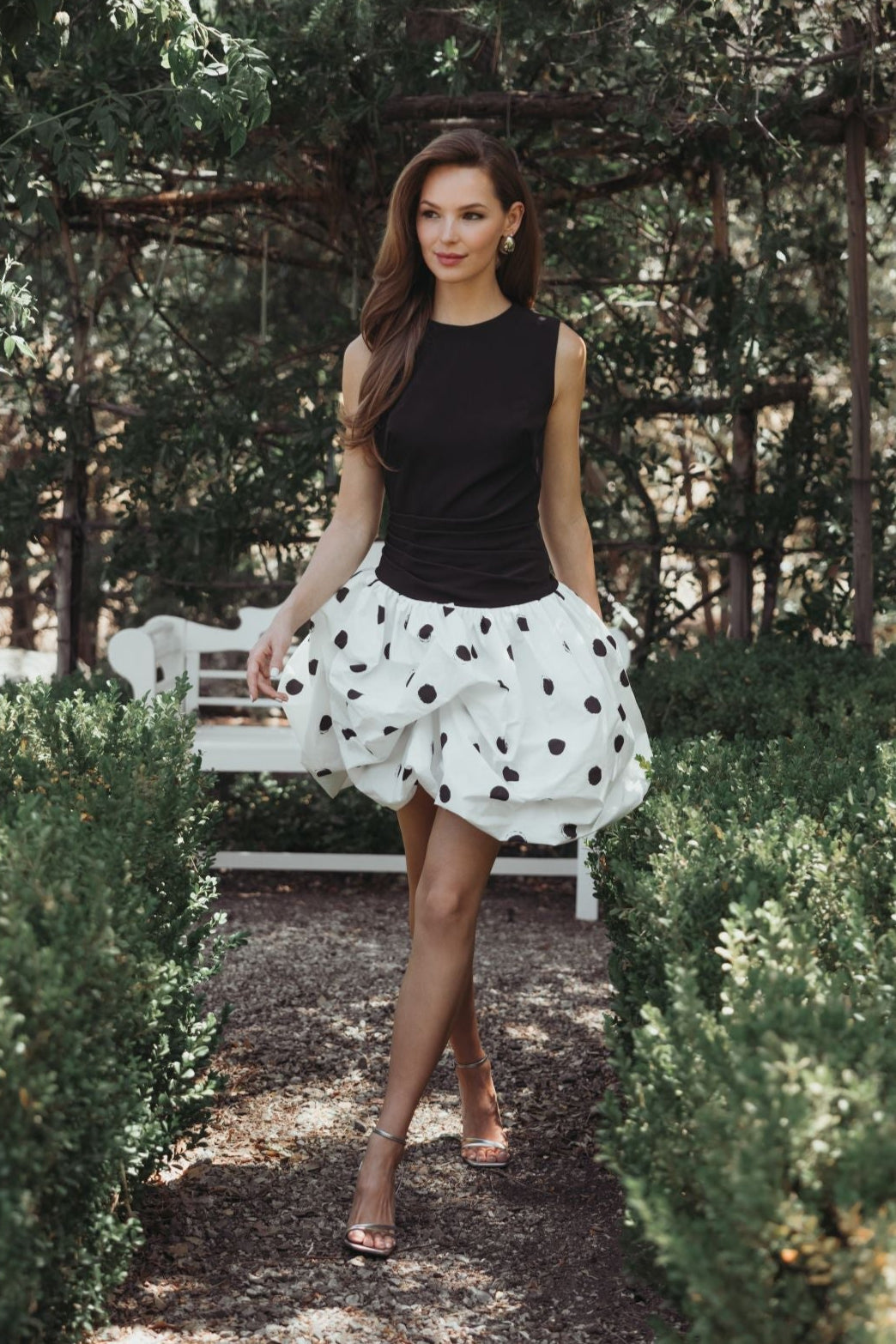 Black and White Polka Dot Bubble Skirt Mini Dress
