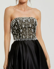 Black Strapless Embellished Top Satin Ballgown