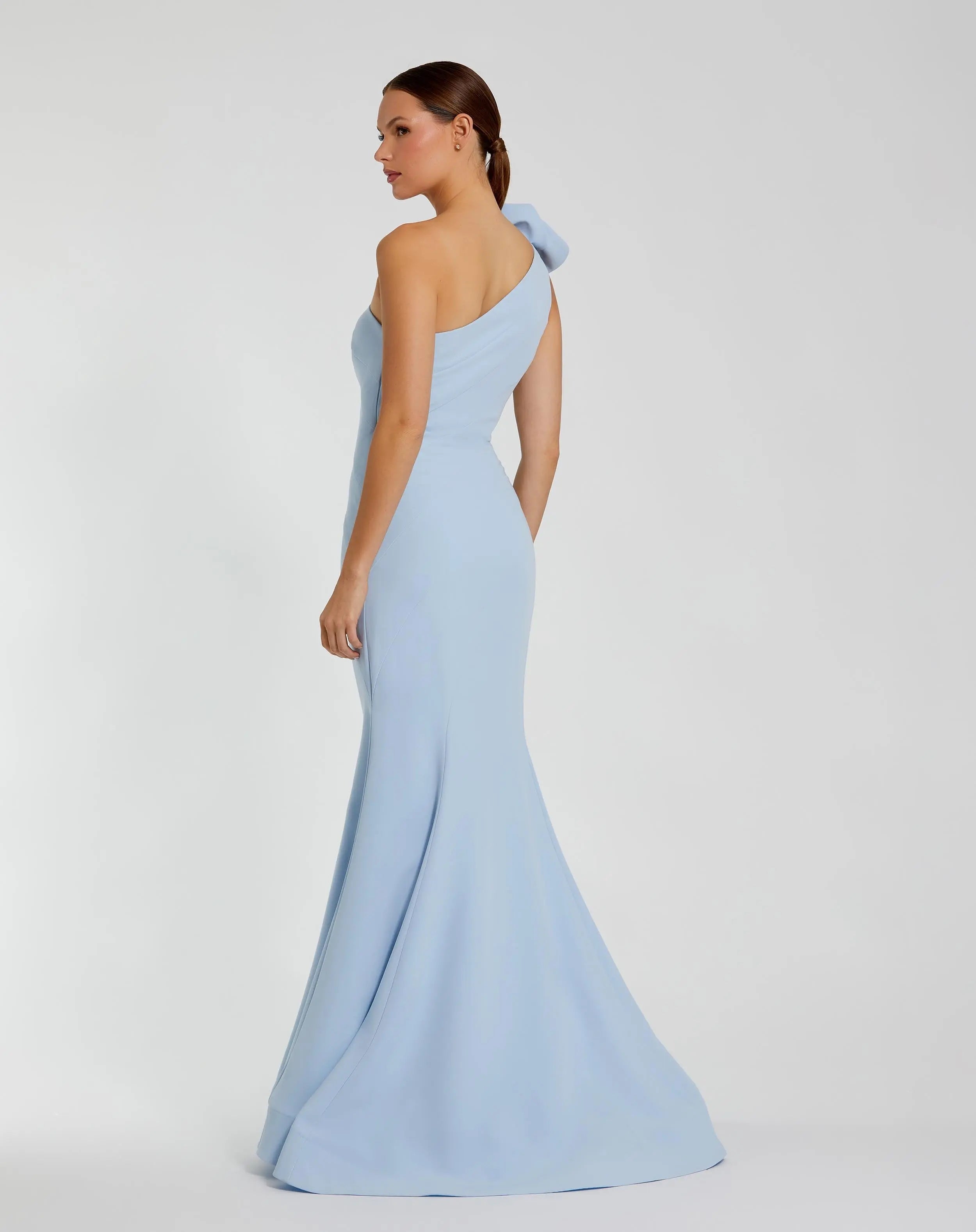 Blue One Shoulder Mermaid Gown With 3D Flower