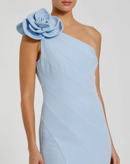 Blue One Shoulder Mermaid Gown With 3D Flower