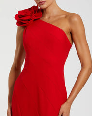 Red One Shoulder Mermaid Gown With 3D Flower